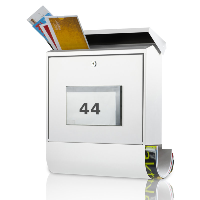 Malaga Galvanised Steel Wall Mounted Lockable Weatherproof Post Box & Intergrated Newspaper Holder, White