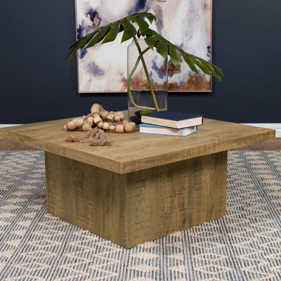Rustic Square Engineered Wood Coffee Table Featuring Mango Finish And Decor - Ready Surface Finished With Design Ambiance