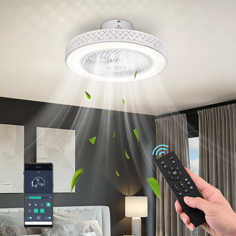 7" Jahsim LED Flush Mount Ceiling Fan with Remote Control and Light Kit Included