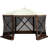 Camping Gazebo Screen Tent, 12*12Ft, 6 Sided Pop-Up Canopy Shelter Tent With Mesh Windows, Portable Carry Bag, Stakes, Large Shade Tents For Outdoor Camping, Lawn And Backyard, Brown/Beige