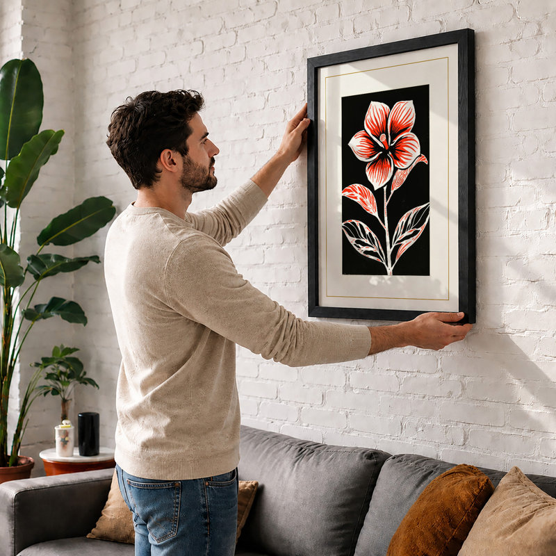 Striped Bloom Botanical - Print, A1 - 84.1 x 59.4 cm, Black