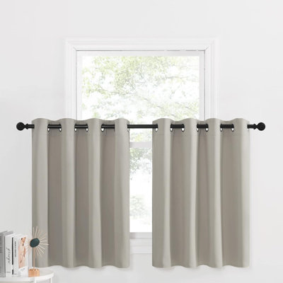 Blackout Small Window Valances, Rustic Farmhouse Curtains Grommet Top Thermal Insulated Window Drapes for Kitchen/Bathroom/Basement, 2 Panels.