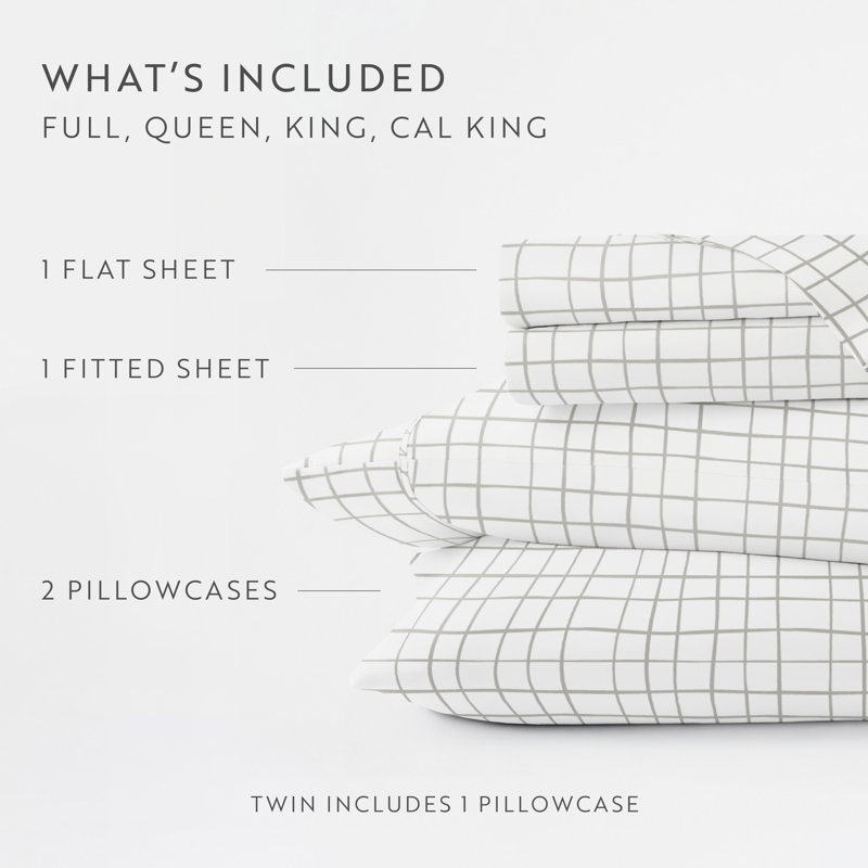 Classic Patterns Soft Sheet Set, Queen Sheet Set with 2 Pillowcases, Plaid