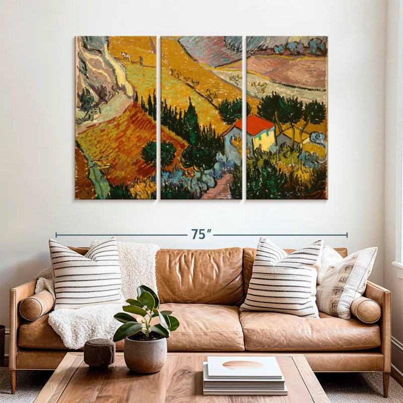 Alvord, paysage avec maison et laboureur, H 42 po x l 65 po