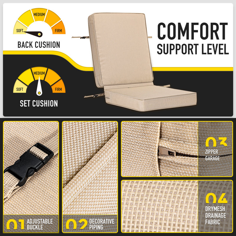 Ensemble de coussins de terrasse en mousse Sunrox DryFast, L 18 po x P 17 po, Bouleau cosse