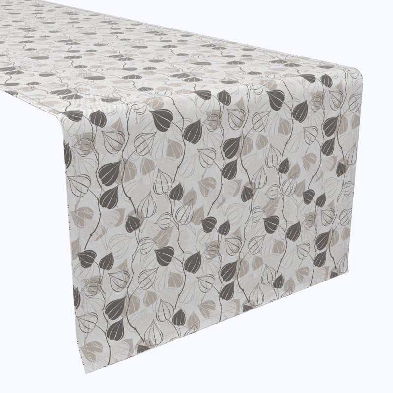 Rectangular Tablecloth, 100% Cotton, 52X104", Outlined Abstract Leaves, 90" L x 16" W