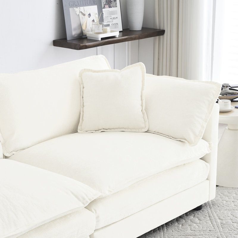 Canapé modulaire en U en chenille blanc pour salon: convertible 5 places