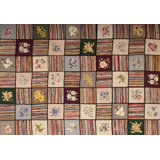 Antique Grid Pattern Colorful American Hooked Area Rug
