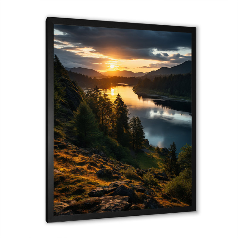 «Oregon River Landscape II», reproduction sur toile, Cadre photo noir, H 44 po x l 34 po x P 1,5 po
