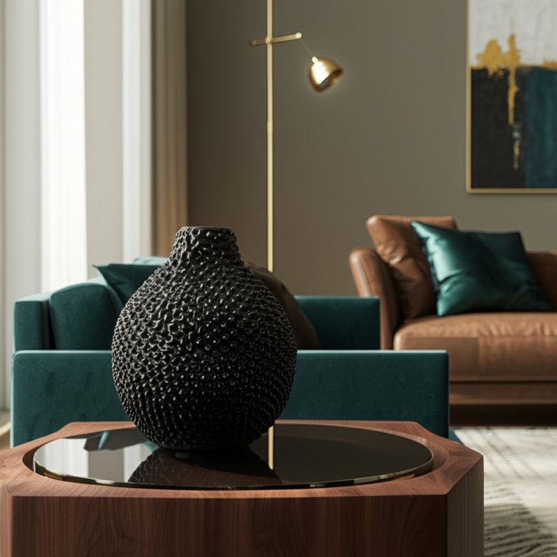 Vase décoratif Dugg, H 8 po x l 7,25 po x P 7,25 po, Noir