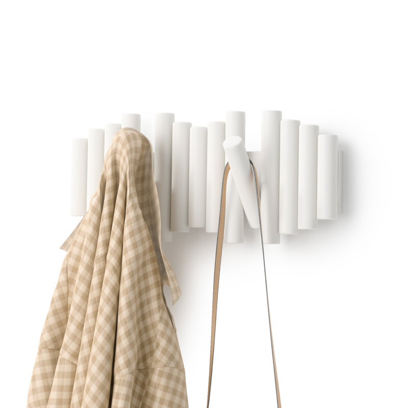 Solid Wood Wall 5 - Hook Wall Mounted Coat Rack, White