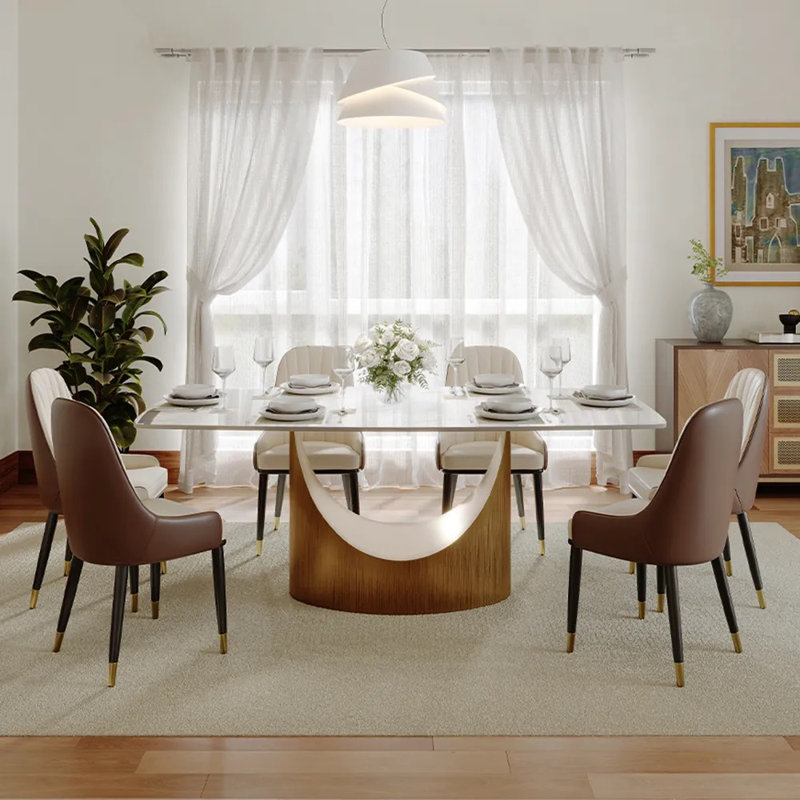 Modern 5/7 Pieces Dining Room Sets, Pre-Assembly Rectangular Dining Table Sets, Sintered Stone Tabletop Kitchen Dining Table Set With Upholstered PU Leather Chairs