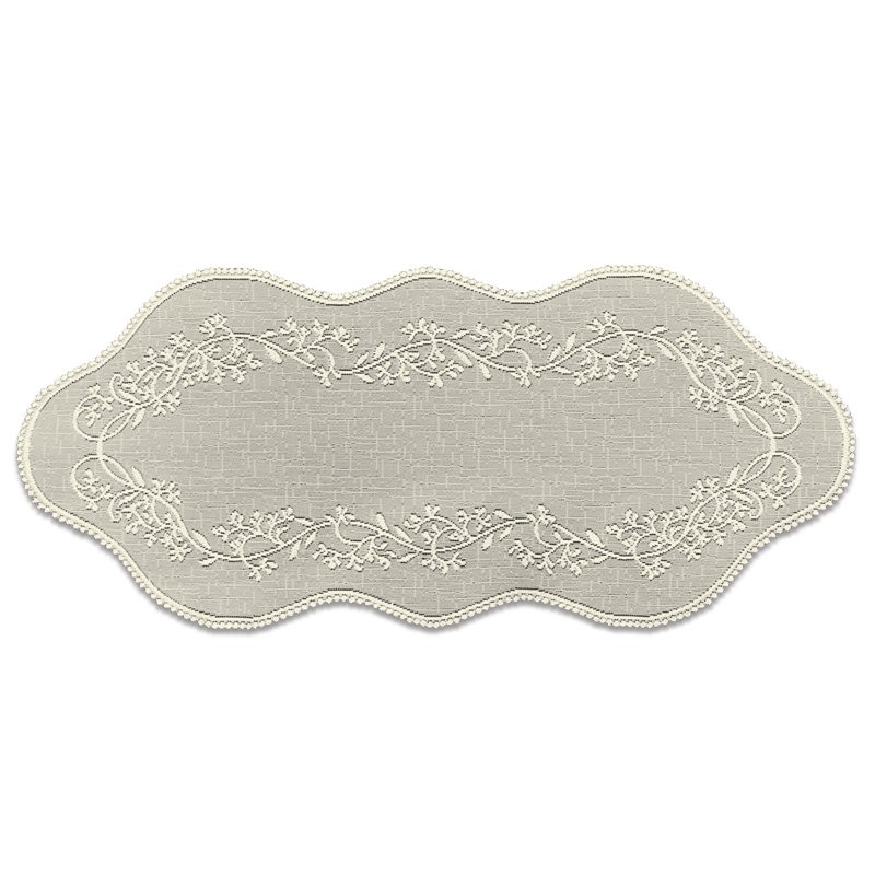Medena Floral Oval Table Runner, 32" L x 14" W, Beige