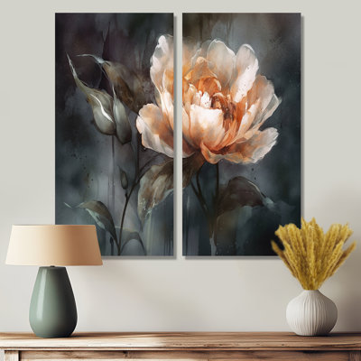Fleur de pêche sur fond gris foncé - Art floral coquelicots