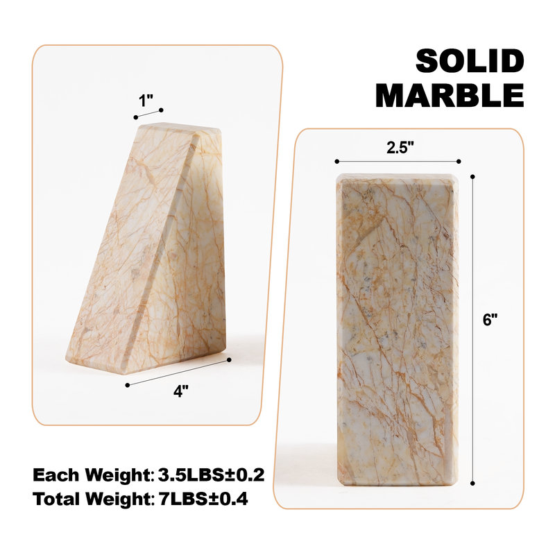 Serre-livres en marbre (ensemble de 2), H 2,54 po x l 5,93 po x P 3,98 po, Beige / jaune pâle