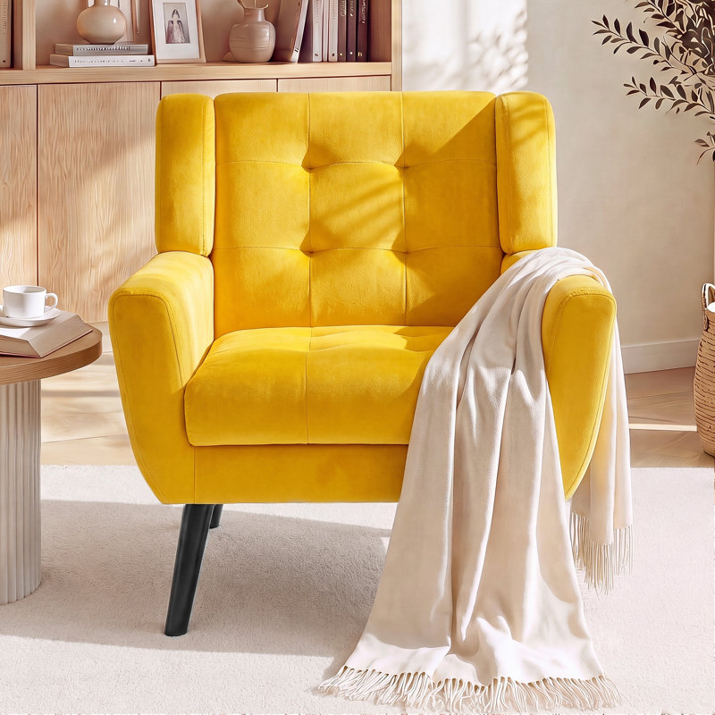 Fauteuil d'appoint Bolanle, Velours jaune