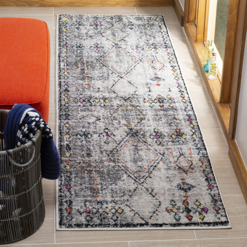 Muniz Southwestern Light Grey/Fuchsia Area Rug, Runner 2'6" x 8'