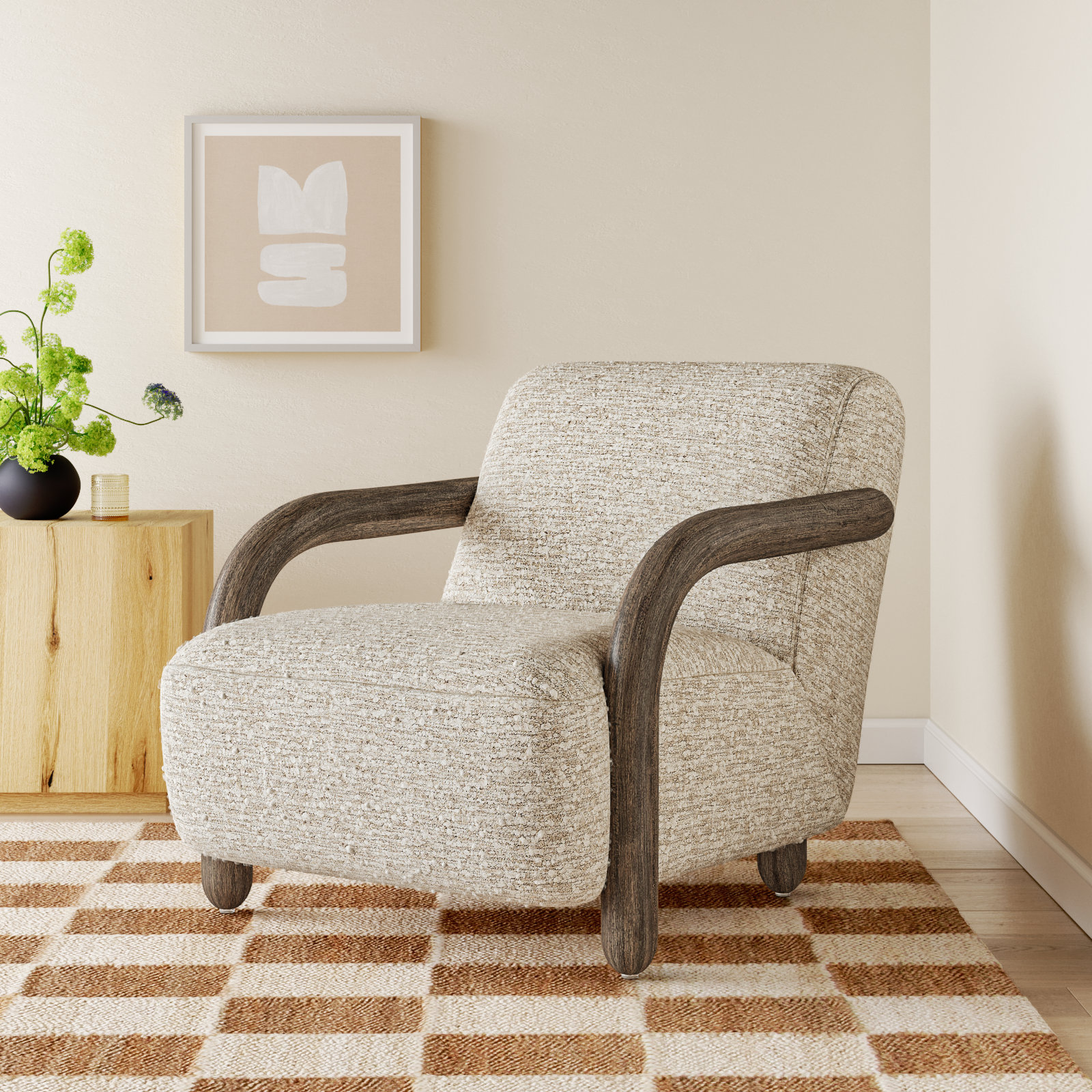 Risco Shearling Accent Chair, Distressed Natural, Solema Cream Acrylic, Distressed Natural