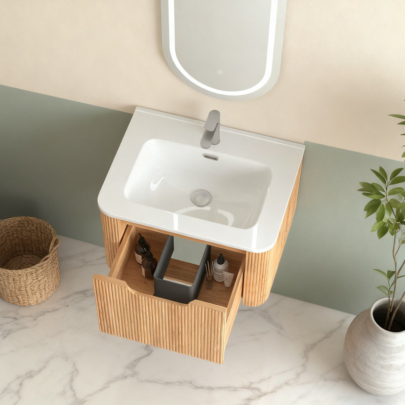 Meuble-lavabo mural flottant avec lavabo en céramique, 24"