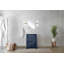 Meuble-lavabo bleu marine 24 po X P 20 po D, plateau en quartz blanc et robinet en or rose-117978778