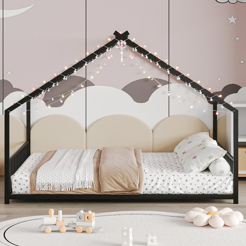 Structure de lit pleine grandeur en fer noir avec éclairage à DEL coloré, longueur de 78,5 po, largeur de 55,9 po, hauteur de 58,4 po, limite de poids de 350 lb
