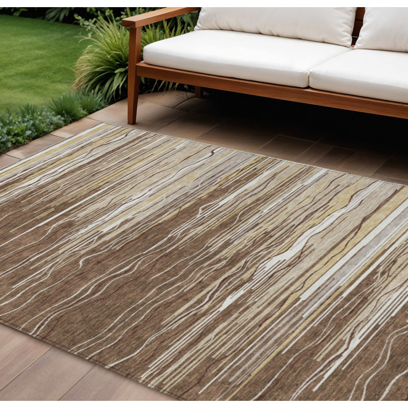 Tapis intérieur lavable rayé beige et ivoire 9 pi x 12 pi