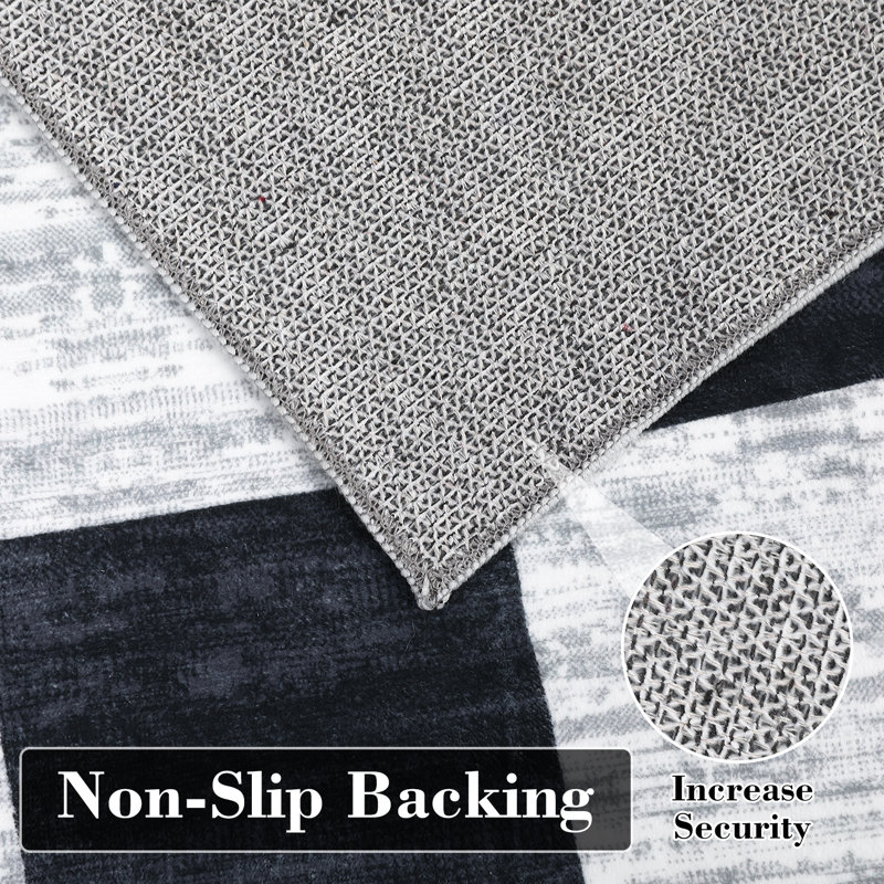 Abstract Checkered Machine Washable Rug for Living Room Geometric Non-Slip Rug for Bedroom Dining Room Office Nursery Playroom Teen Dorm