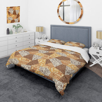 Gold And Brown Patchwork Polyester Patchwork Duvet Cover