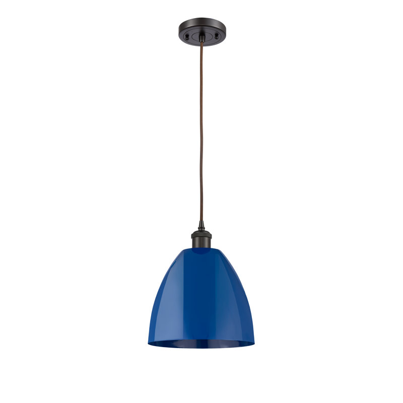 Luminaire suspendu conique 1 lumière, H 12,88 po x l 9 po x P 9 po, Bleu, Bronze huilé