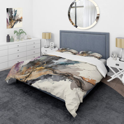 Jazz Rhythms In Shades Of Gray I - Abstract Liquid Ink Duvet Cover Set - Microfiber Polyester