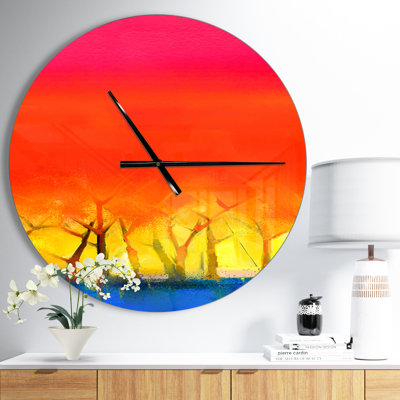 Tree and Red Sky Spring Season - Modern wall clock