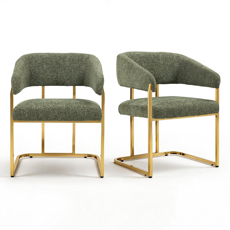 Upholstered Metal Armchair, Green