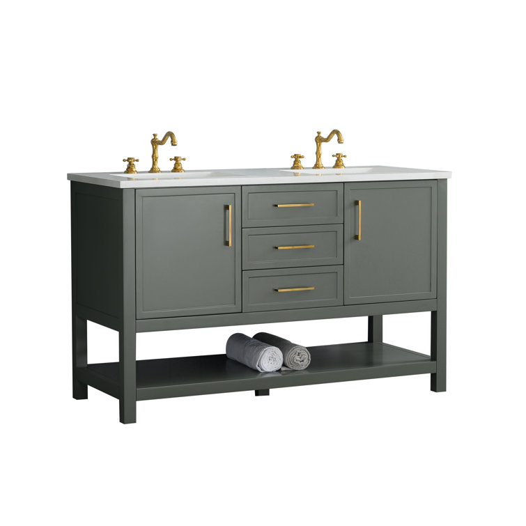 Wellsville 55'' Double Bathroom Vanity with Quartz Top