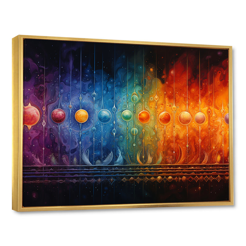 «Hindu Chakras Radiant Rainbow I», reproduction sur toile, H 12 po x l 20 po x P 1 po, Cadre flottant doré