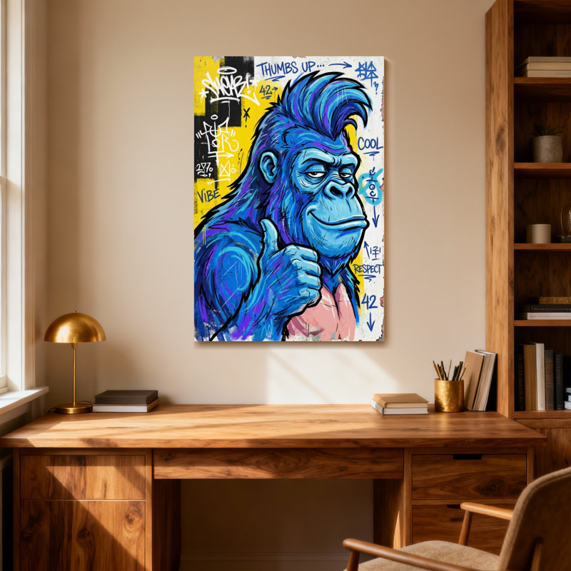 Animals Blue Gorilla Thumbs Up Graffiti Art Pattern, 18" H x 12" W