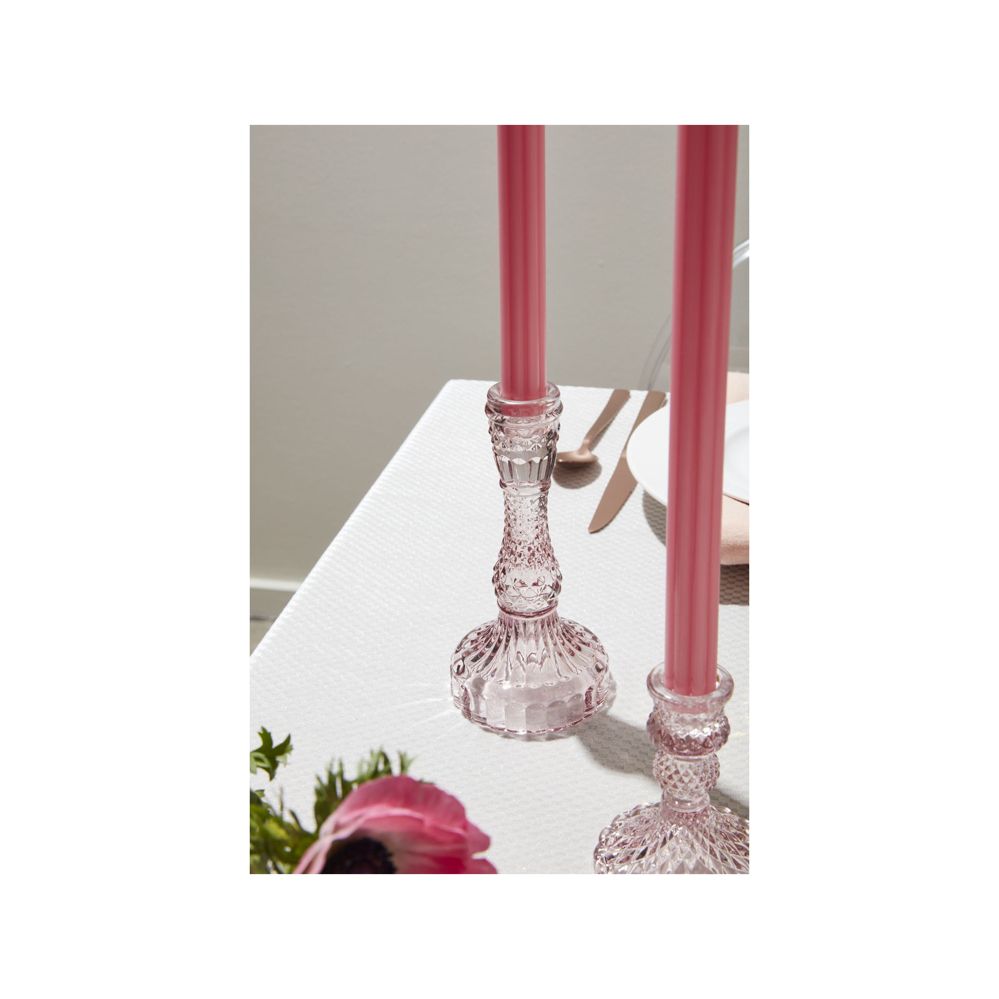 Samira Glass Tabletop Candlestick, Pink