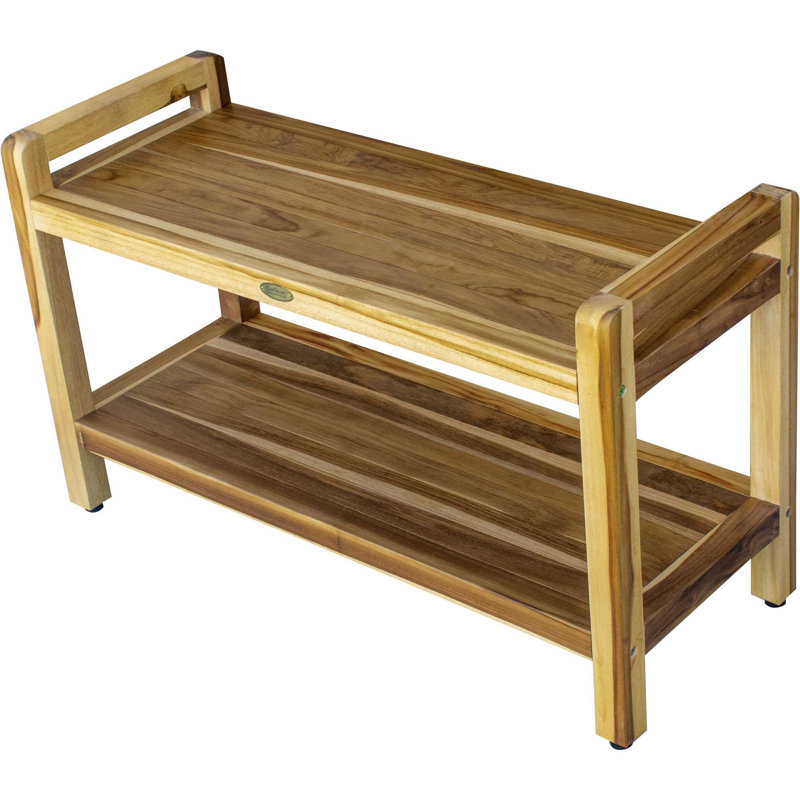 Teak Corner Shower Bench, 21" H x 14" W x 35" D, Natural