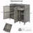47.5"W Wicker Outdoor Storage Cabinet with Tempered Glass Desktop, Weather-proof Rattan Bar Table with Three Doors, Adjustable Shelf, and One Drawer, for Outdoor Cushions, Pool Toys , Grey-229317401
