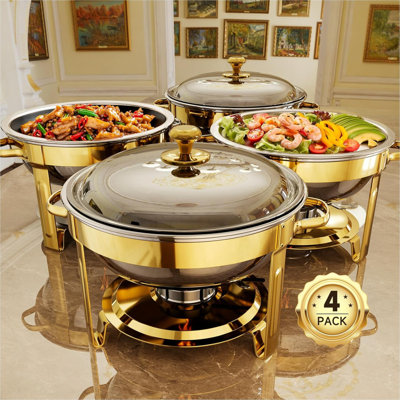 Ensemble de 4 réchauds pour buffet, ensemble de 4 réchauds ronds en acier inoxydable 5 pte pour les fêtes à domicile, les rassemblements de Noël et les événements de restauration (ensemble de 4)