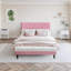 Pour la chambre à coucher, lit plateforme moderne en lin à finition rose avec tête de lit capitonnée et support à lattes de bois-1023870110-1023870108