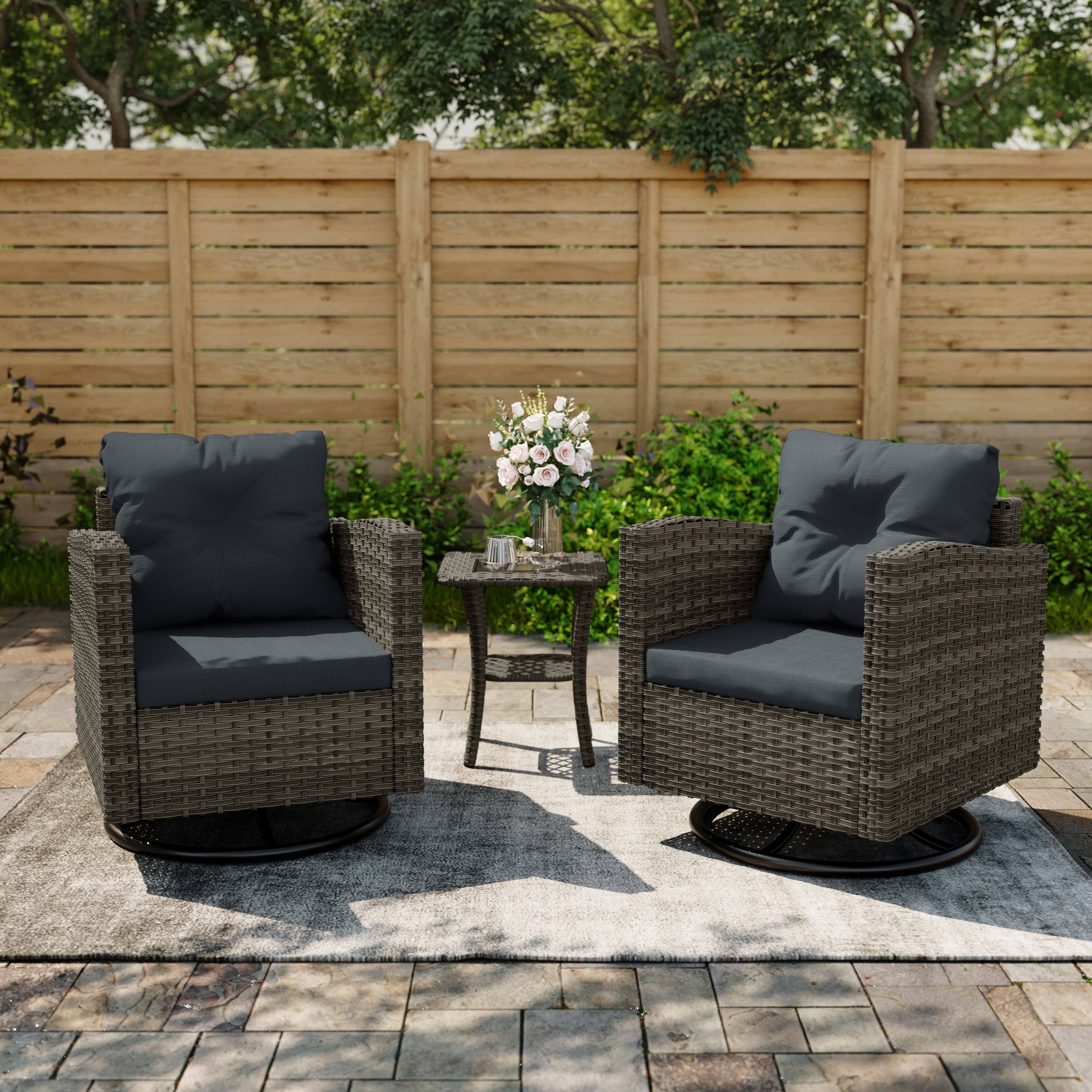 Winston Porter Outdoor 2pcs Rocking Chairs With Cushions And Double ...