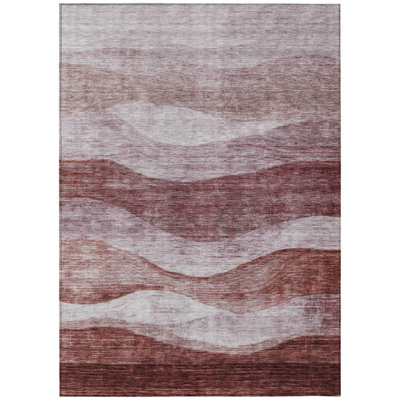 Tapis intérieur lavable abstrait 5 pi x 8 pi rosé et brun
