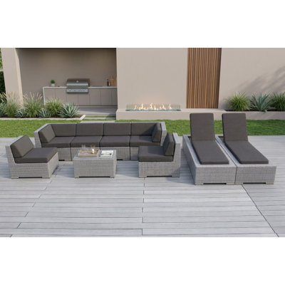 Barna 9 Piece Rattan Sectional Seating Group with Cushions - No Assembly