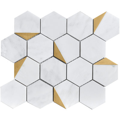 Carreau de mosaïque en marbre poli naturel hexagonal naturel de 10,2 po x 11,78 po