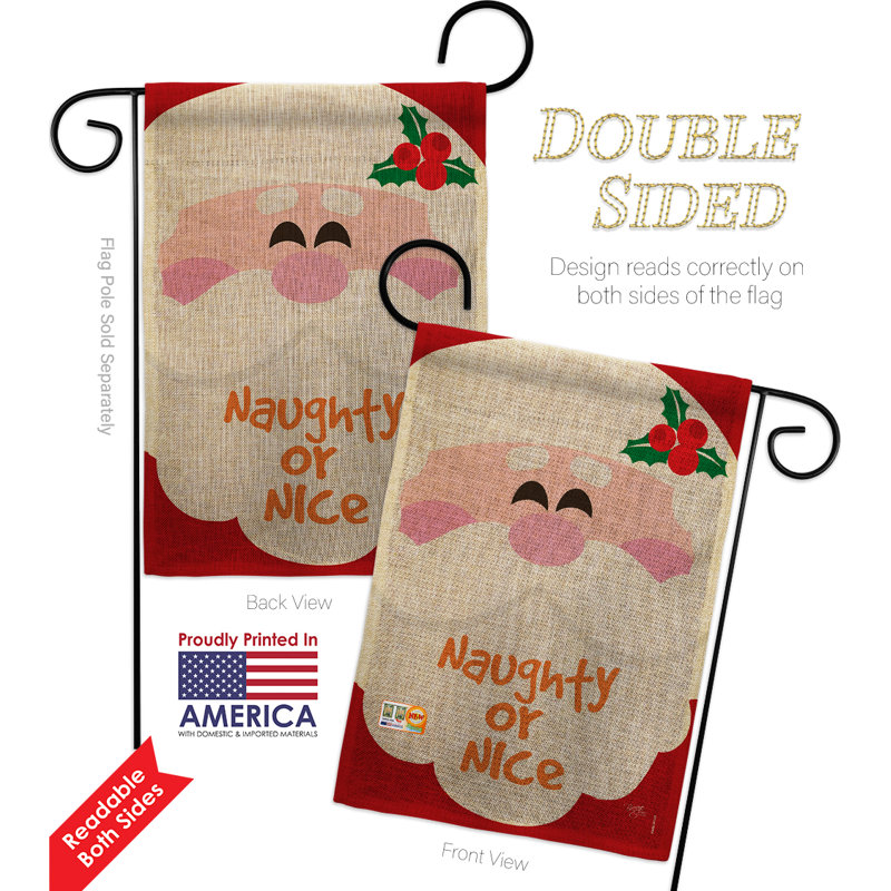 Naughty ou joli noël en polyester de 2 côtés 19 po x 13 po ensemble de drapeau