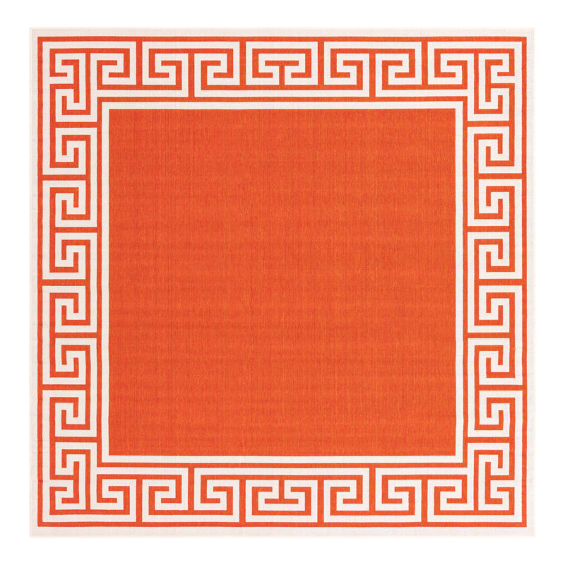 Tapis intérieur / extérieur rouge en polypropylène tissé à la machine 5 pi 3 po x 8 pi Hayrulla, Carré 7 pi 10 po