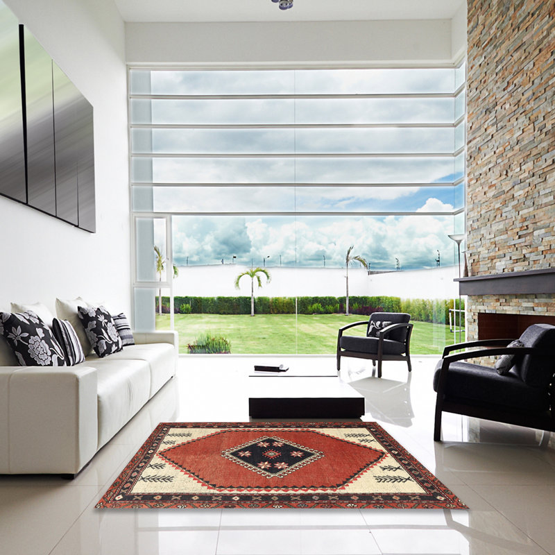 Tapis oriental multicolore tissé à la machine Oriental, Carré de 6 pi