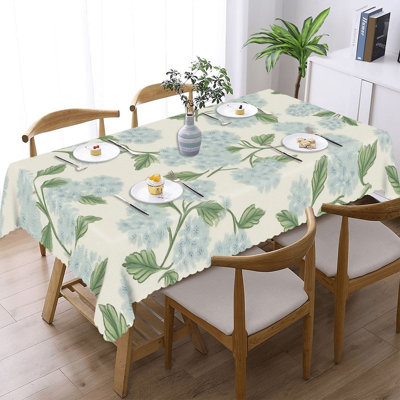 Pale Blue Hydrangea Floral Table Cover Scalloped Edged 60 x 120 in for Home Dining, Casual Gatherings Decor
