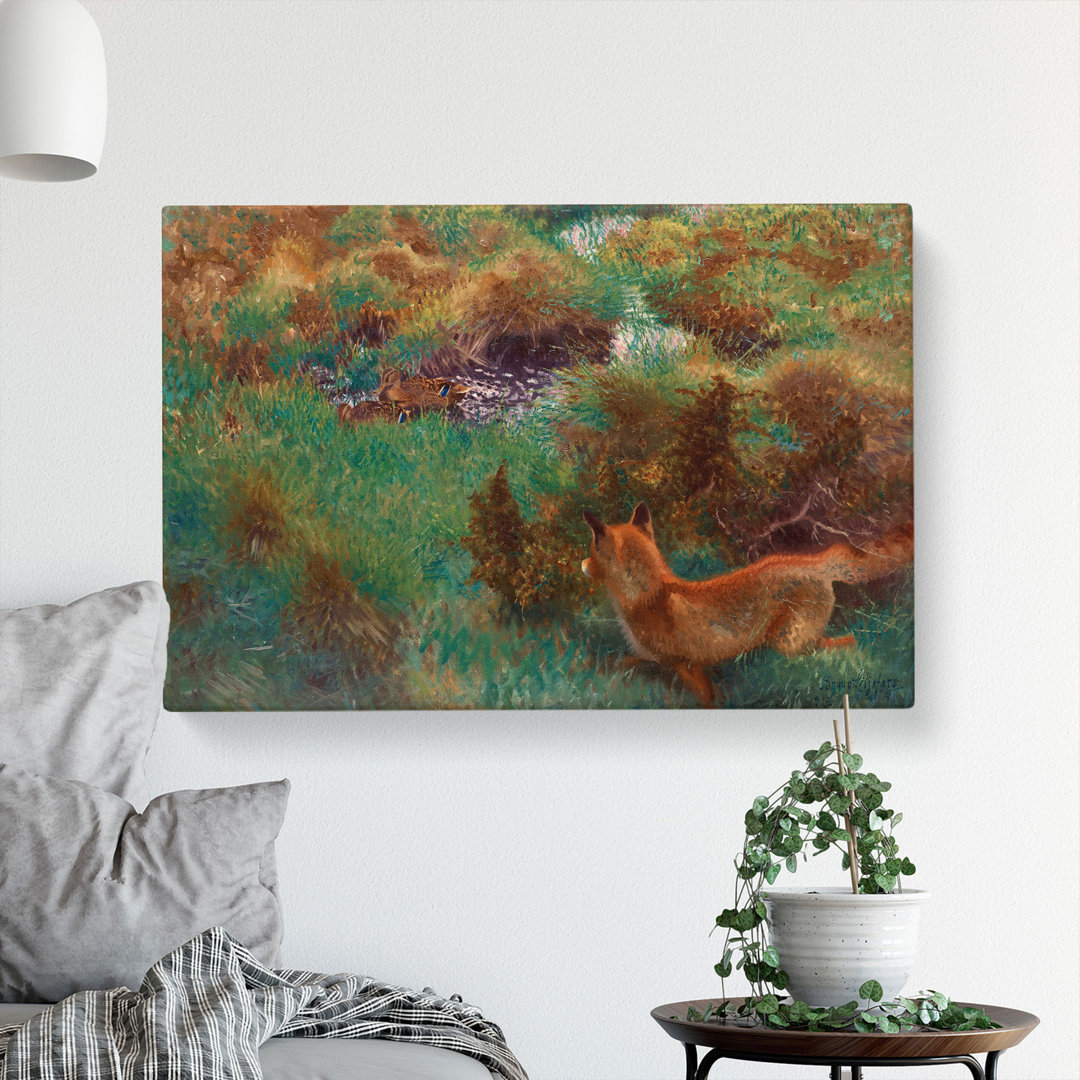 Fox Stalking Wild Ducks by Bruno Liljefors - Wrapped Canvas