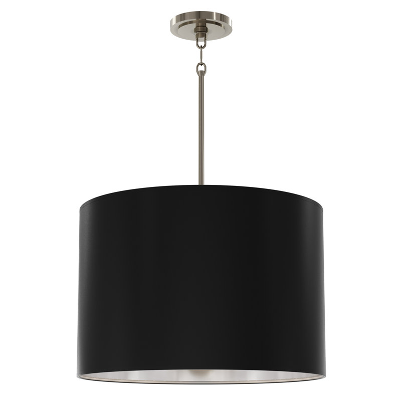 Jack Pendant - 4-Light - Modern Brass - Shannon Oyster Fabric, Matte Obsidian/Matte Silver Interior, Polished Nickel